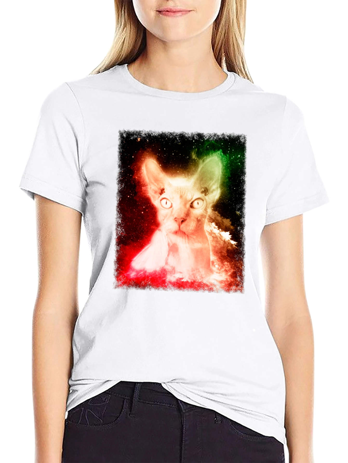 Cosmic Cat Graphic Tee - Space Galaxy Sphynx T-Shirt