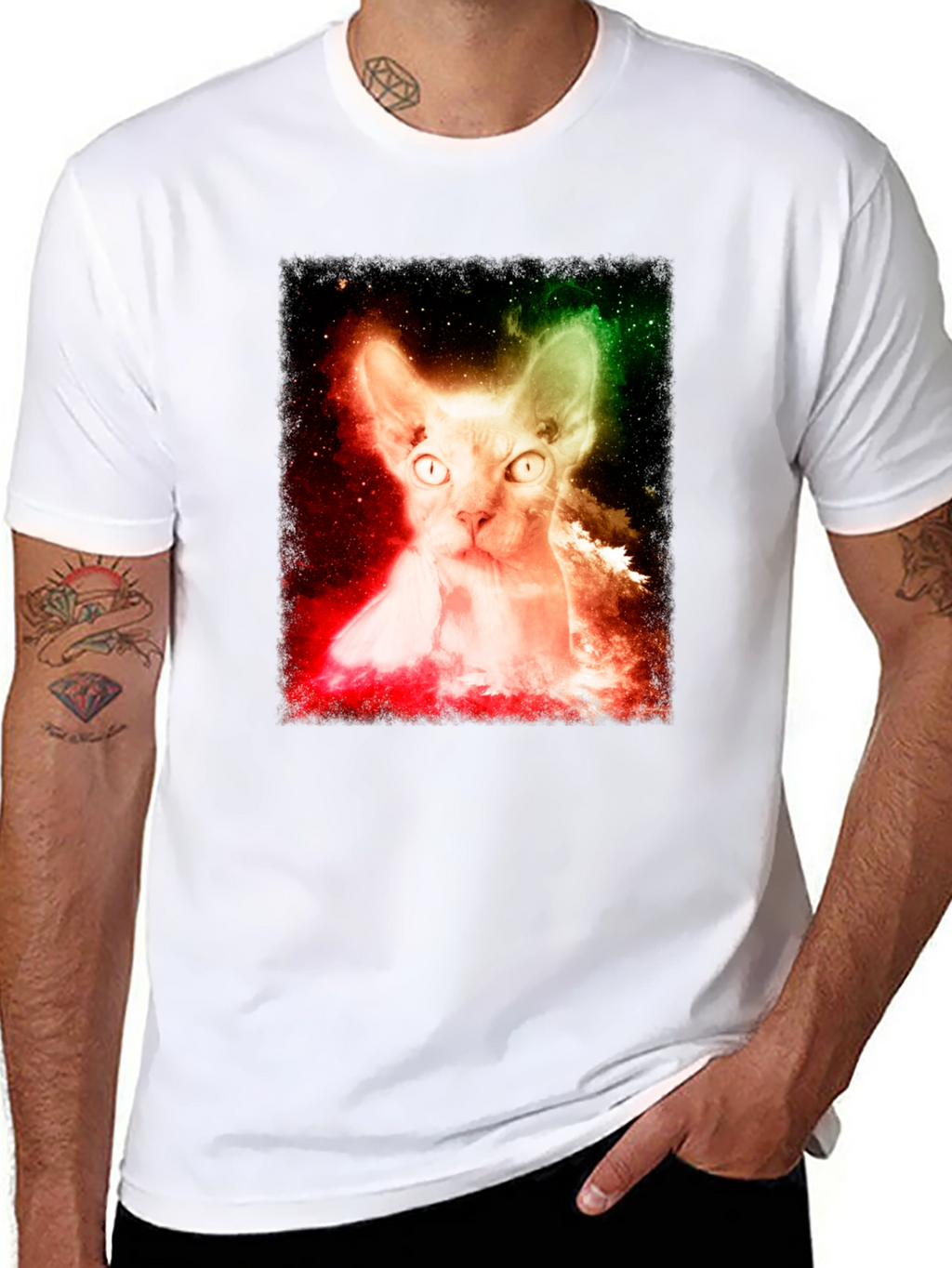 Cosmic Cat Graphic Tee - Space Galaxy Sphynx T-Shirt