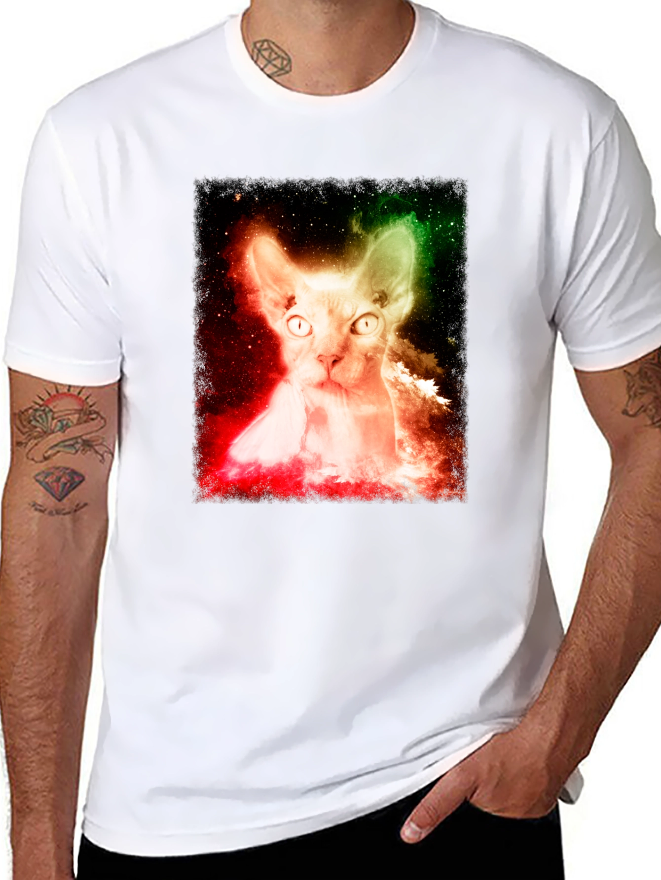 Cosmic Cat Graphic Tee - Space Galaxy Sphynx T-Shirt