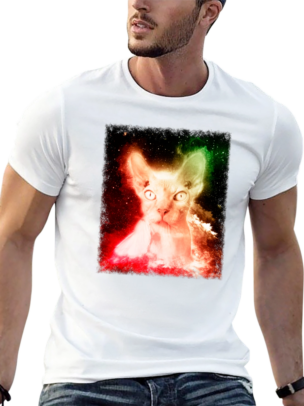 Cosmic Cat Graphic Tee - Space Galaxy Sphynx T-Shirt