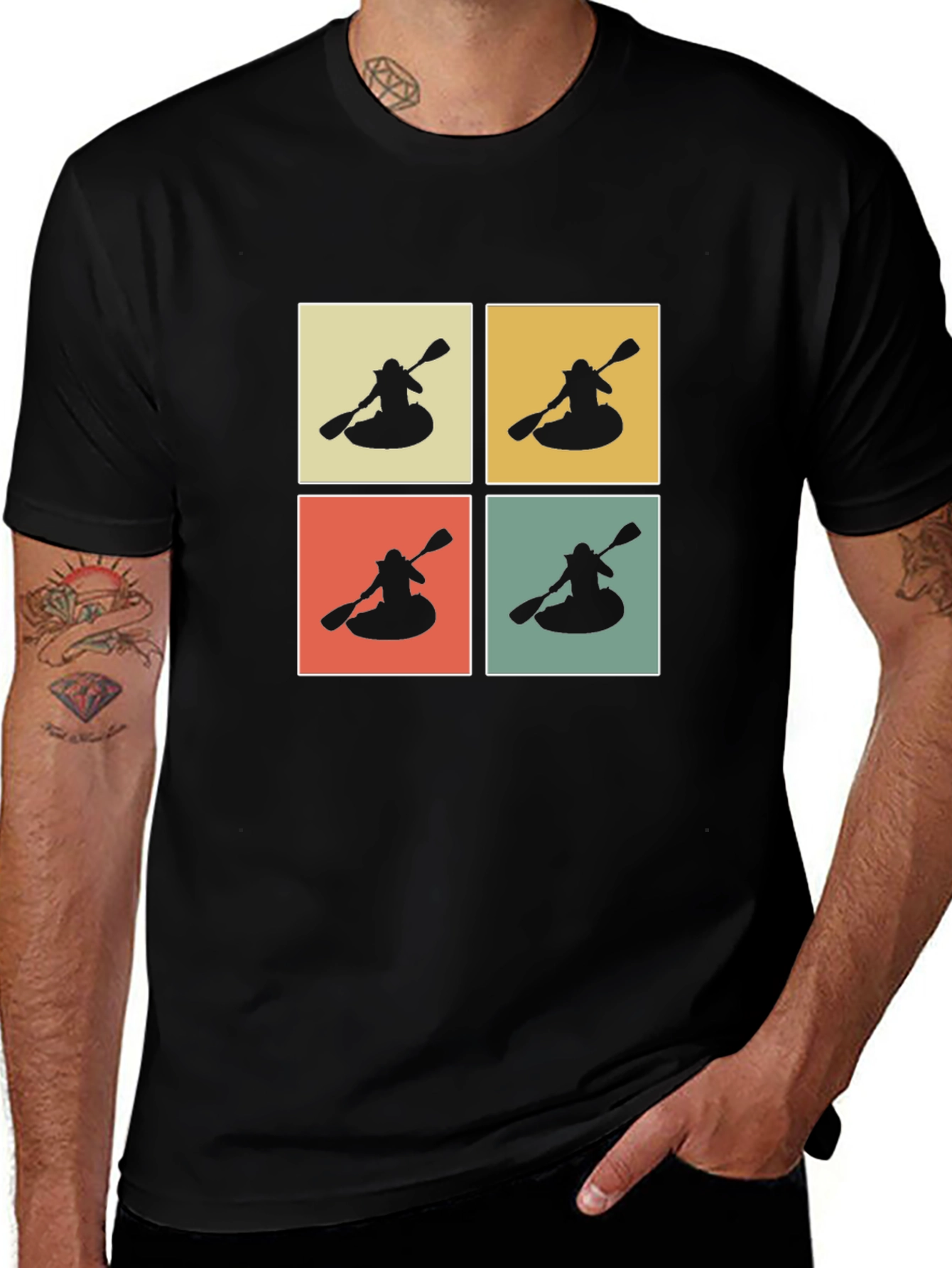 Retro Kayak Pop Art T-Shirt - Black