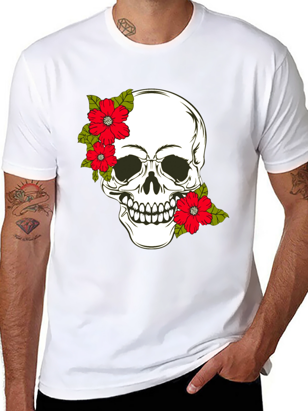Skull & Floral Graphic Print Tee