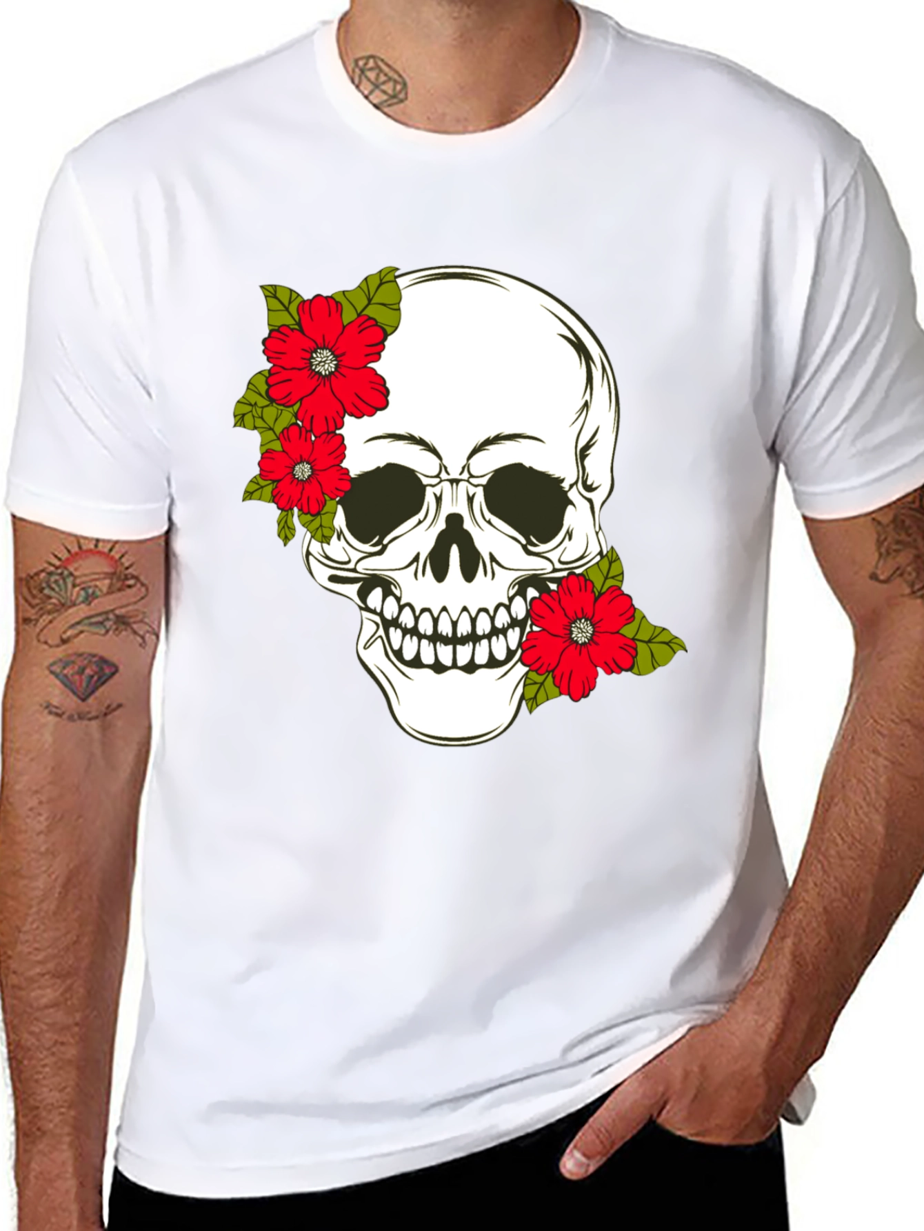 Skull & Floral Graphic Print Tee