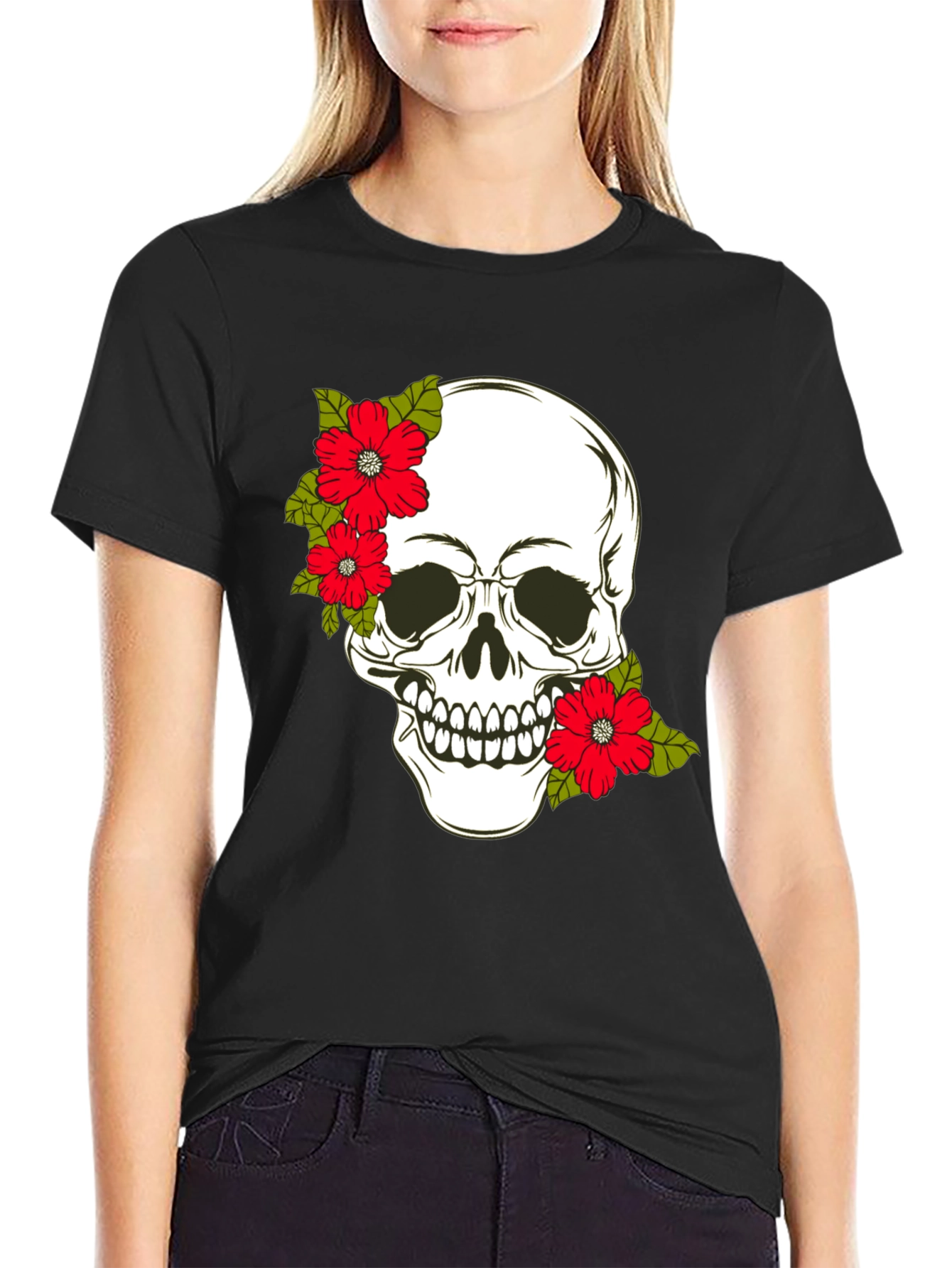 Skull & Floral Graphic Print Tee