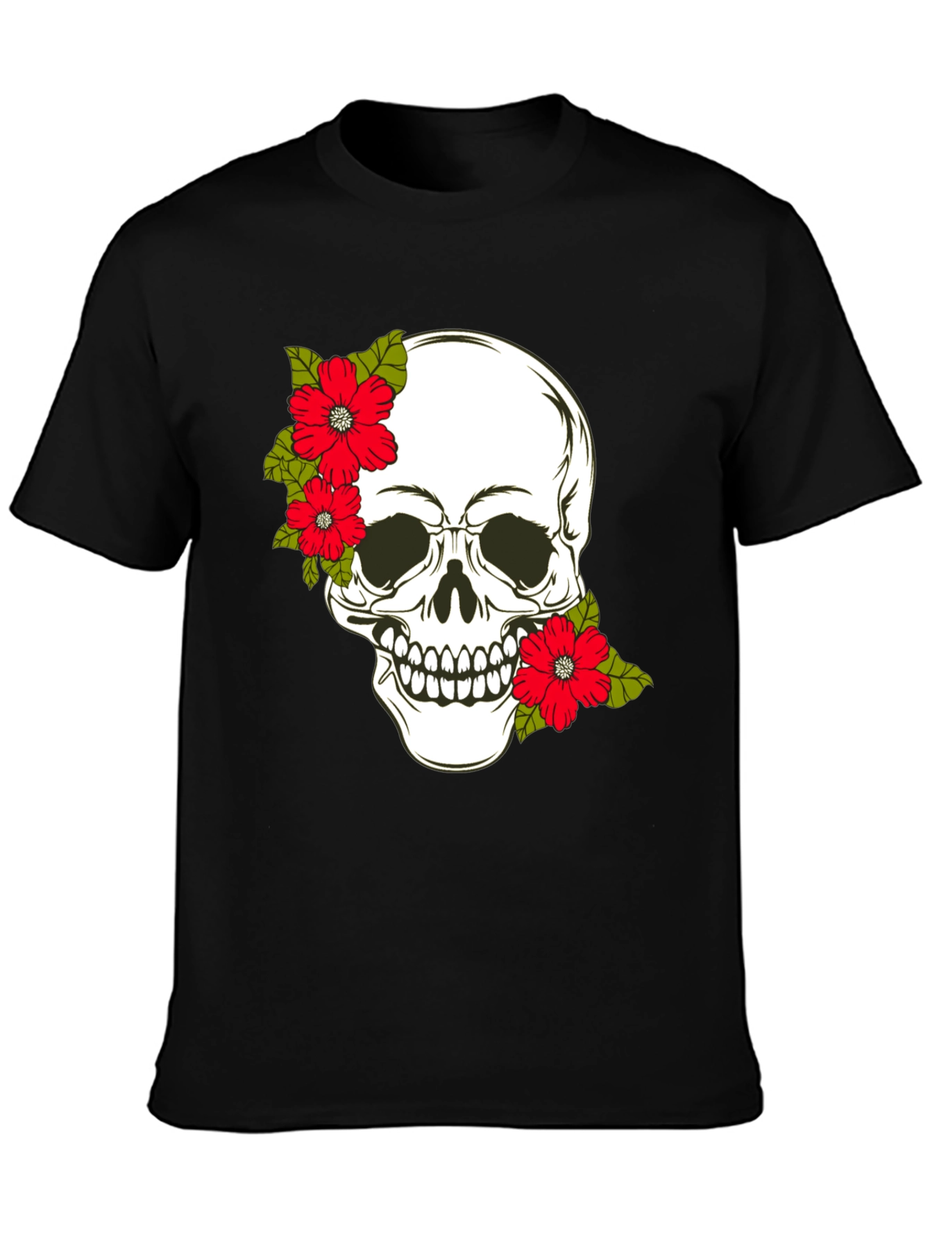 Skull & Floral Graphic Print Tee