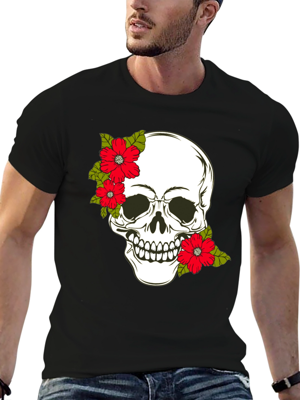 Skull & Floral Graphic Print Tee