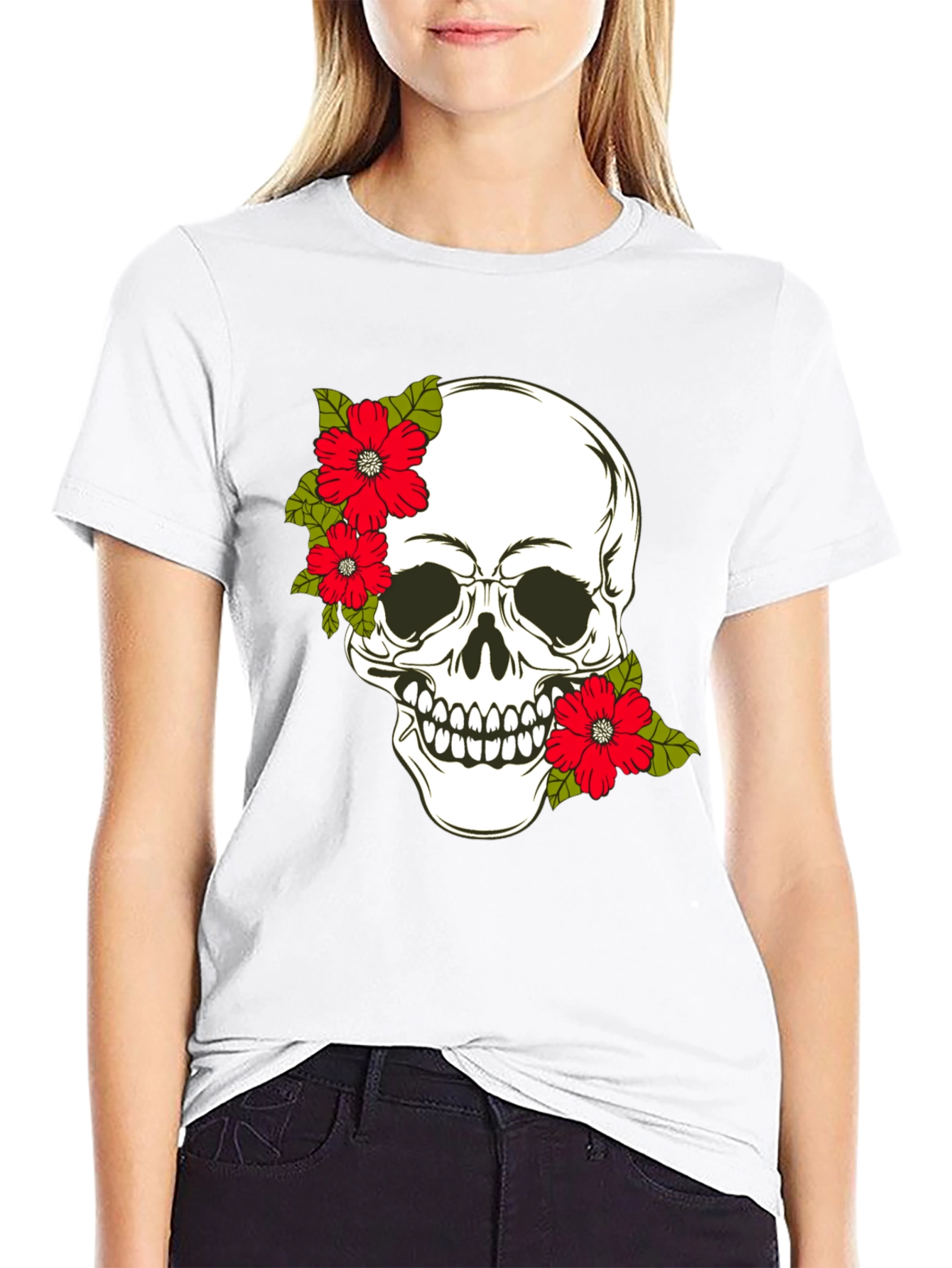Skull & Floral Graphic Print Tee