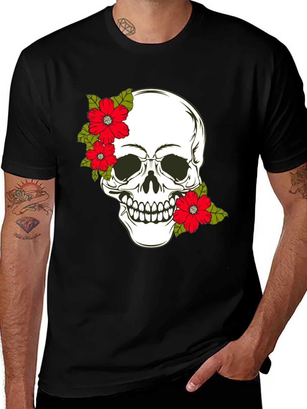 Skull & Floral Graphic Print Tee