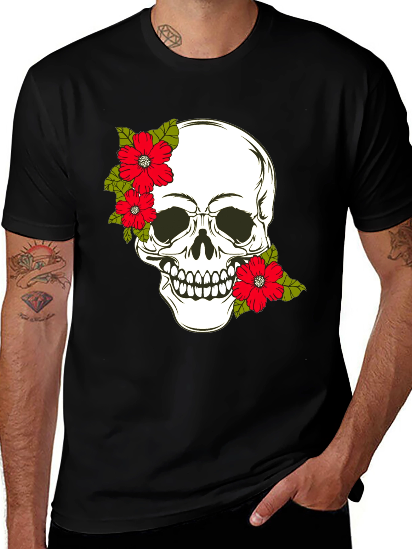 Skull & Floral Graphic Print Tee