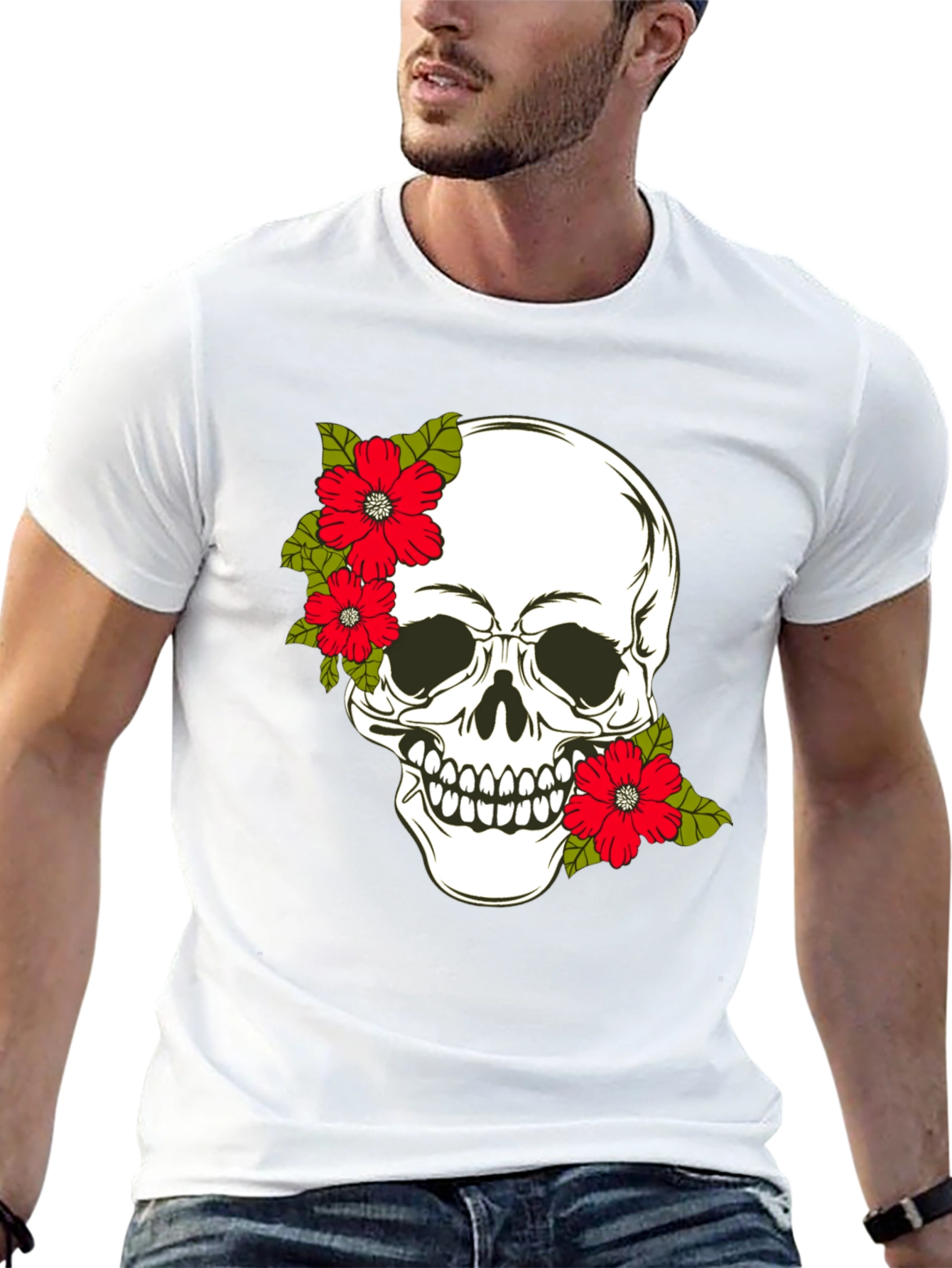Skull & Floral Graphic Print Tee