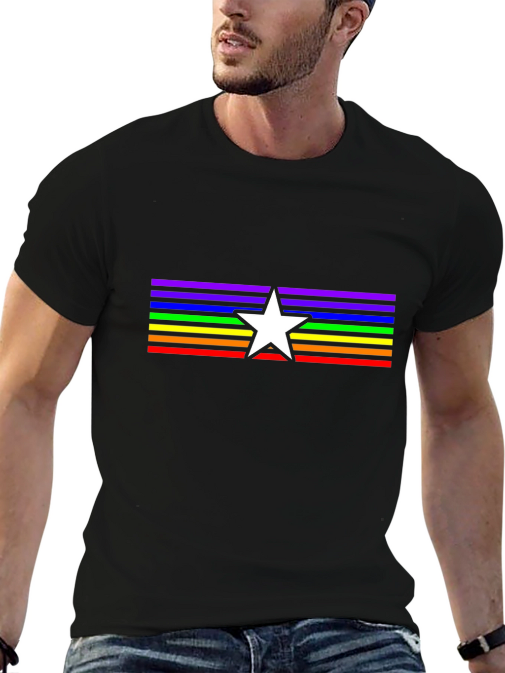 Rainbow Star Pride T-Shirt - Black