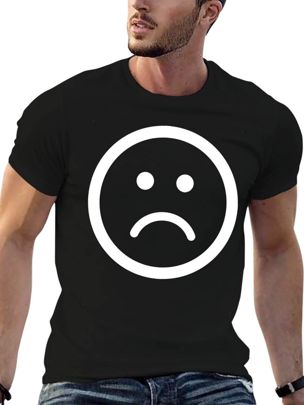 Sad Face Graphic Tee - Black Cotton T-Shirt