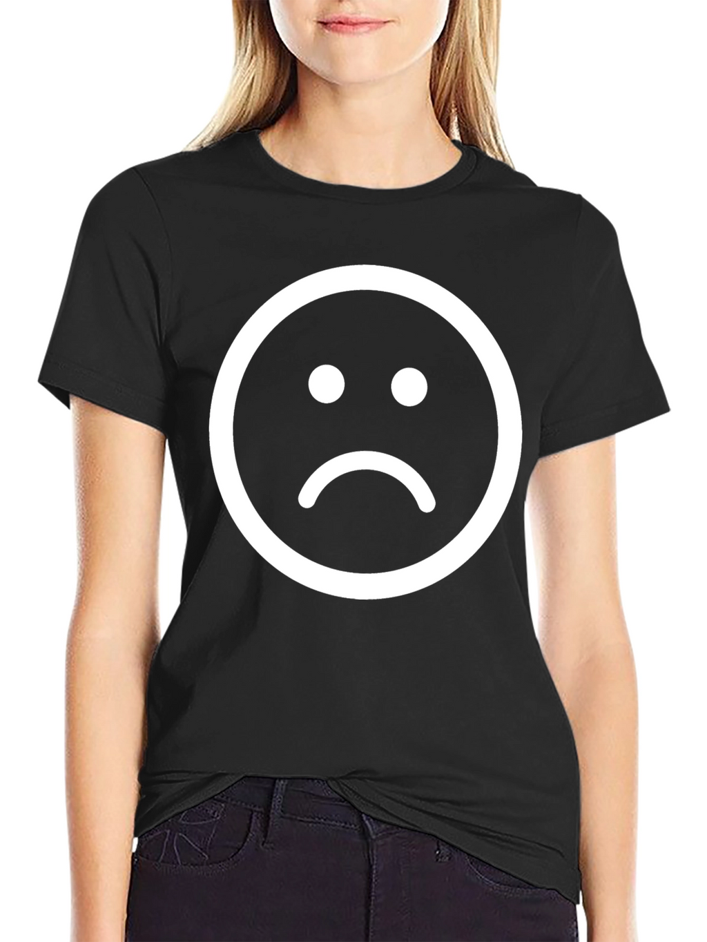 Sad Face Graphic Tee - Black Cotton T-Shirt