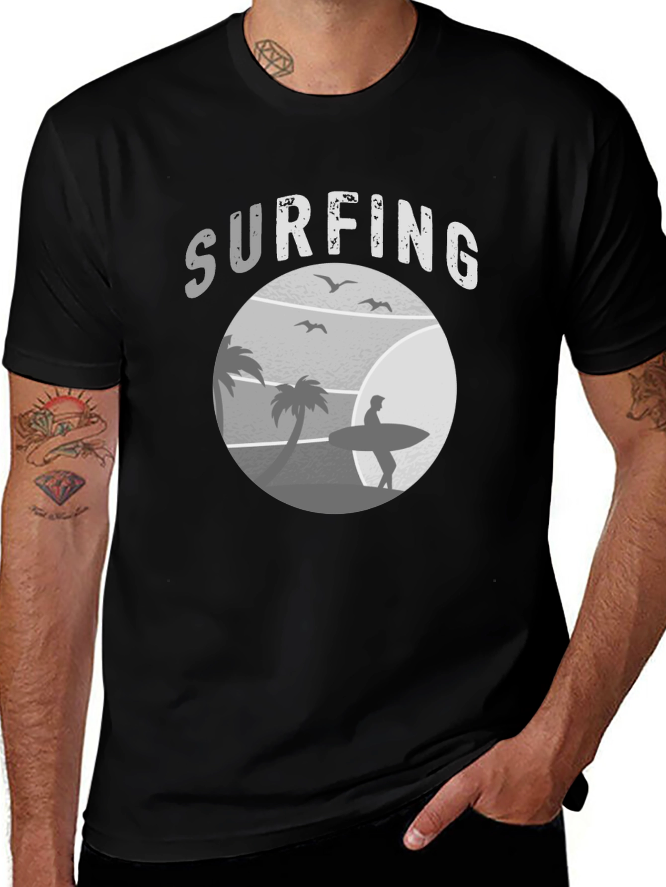 Surfing Scene Graphic Tee | Black
