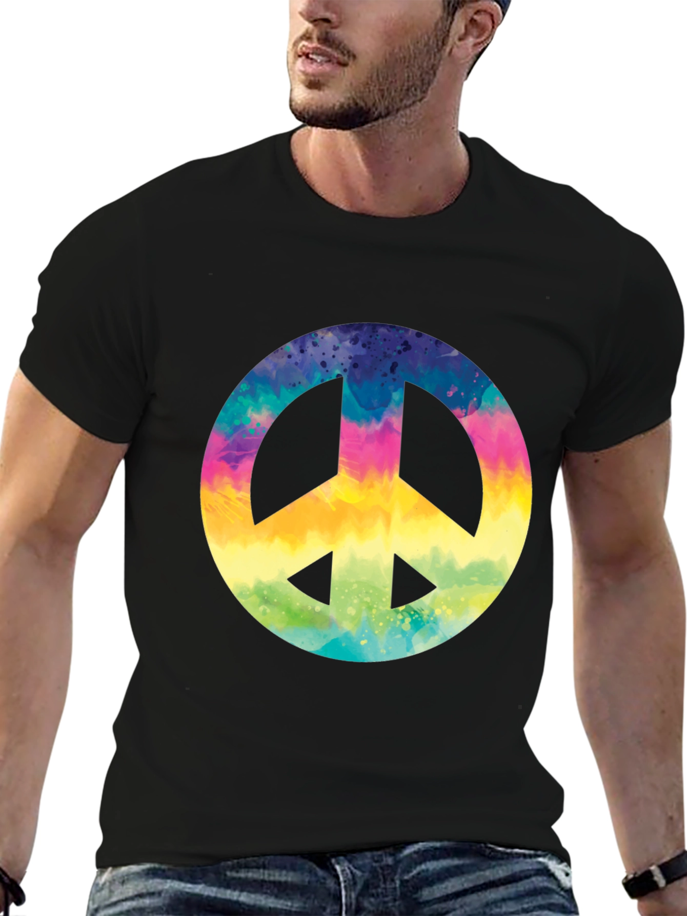 Peace Sign Tie-Dye Graphic Tee - Soft Black Cotton T-Shirt