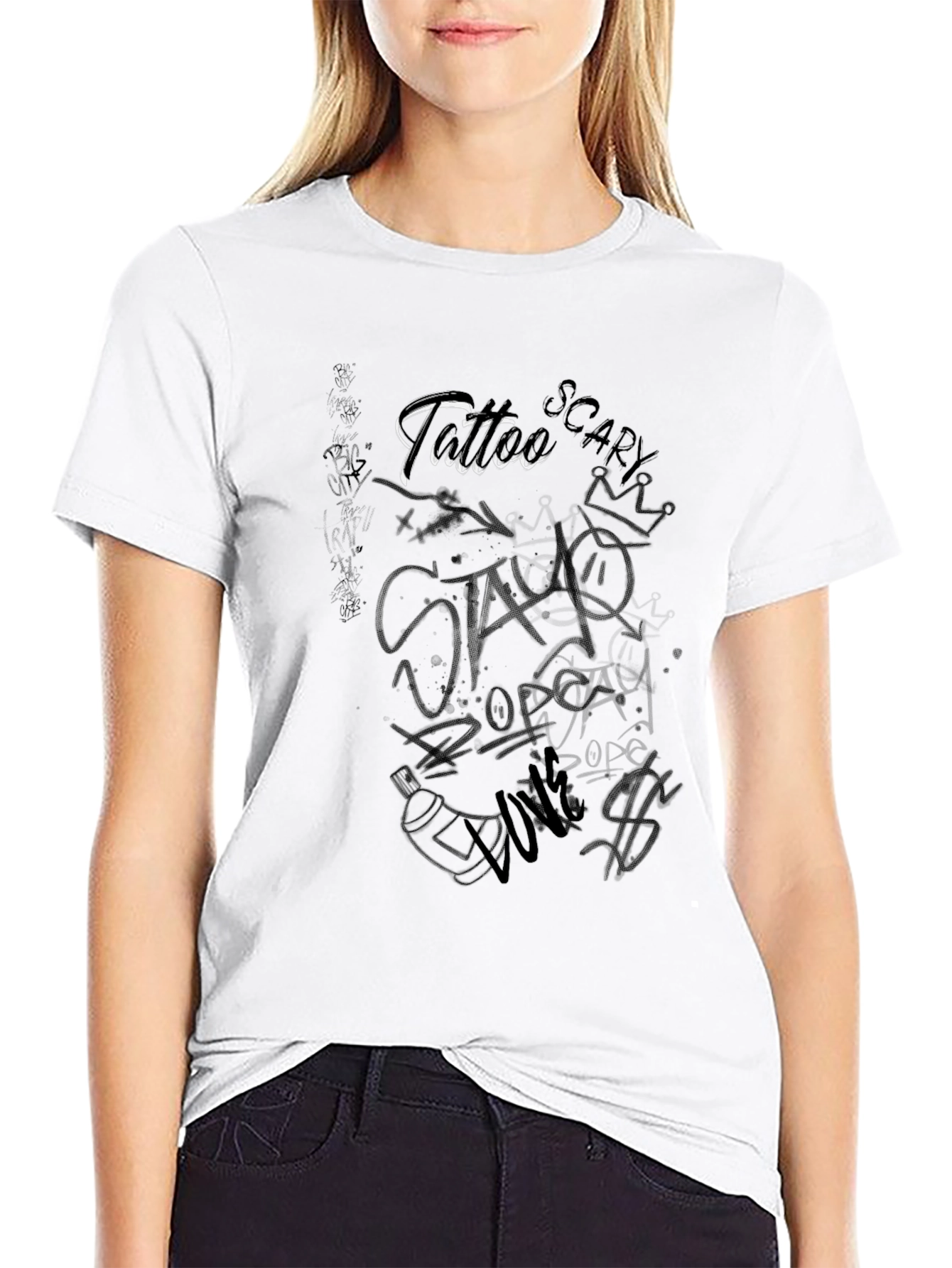 Black Graphic T-Shirt - Tattoo Style Print