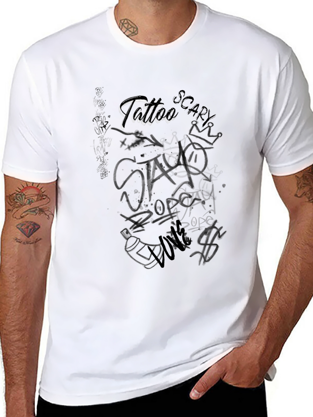 Black Graphic T-Shirt - Tattoo Style Print