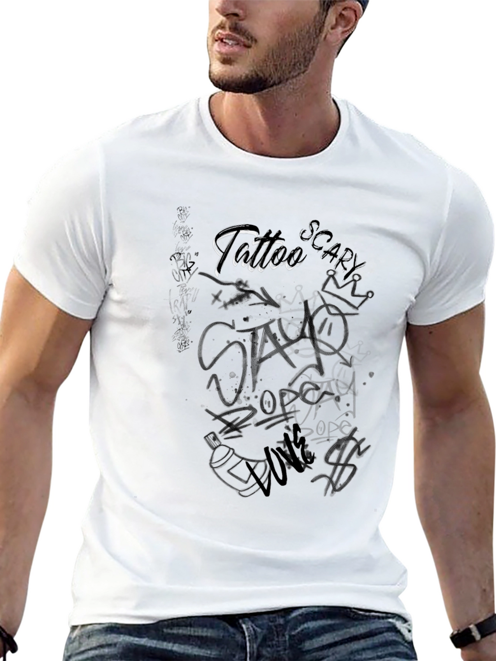 Black Graphic T-Shirt - Tattoo Style Print