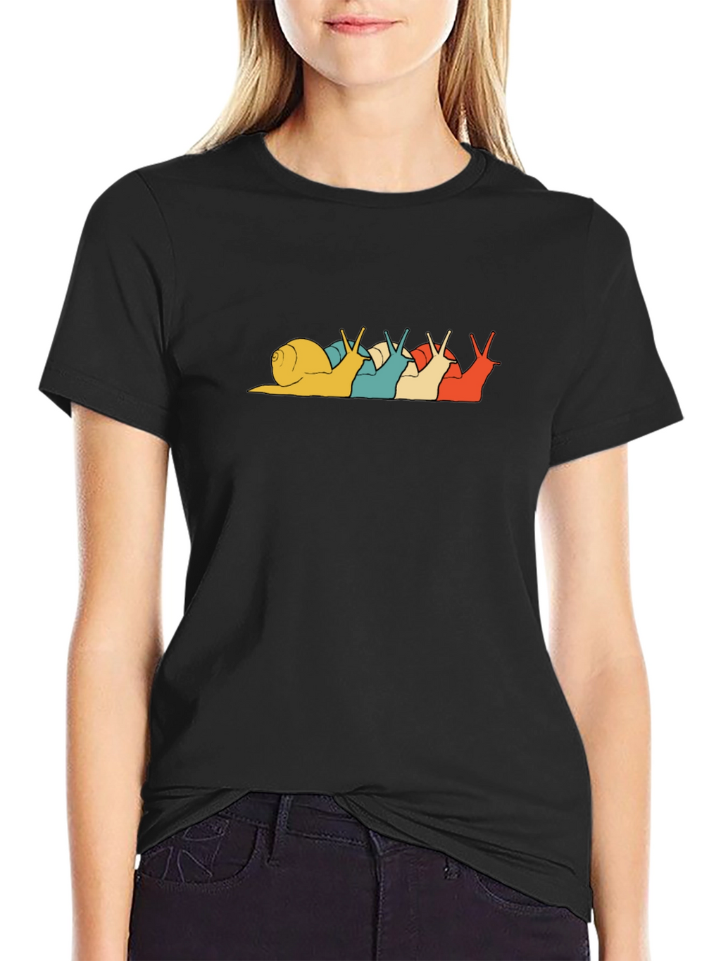 Snail Lineup Graphic Tee - Retro Style Black T-Shirt