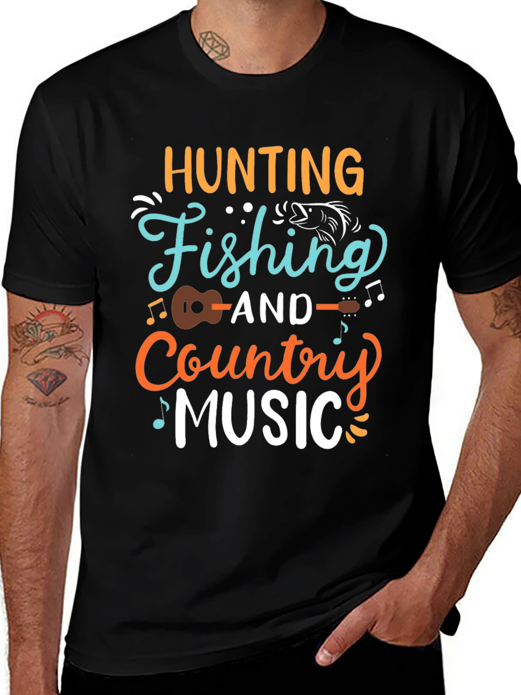 Hunting Fishing Country Music Graphic T-Shirt