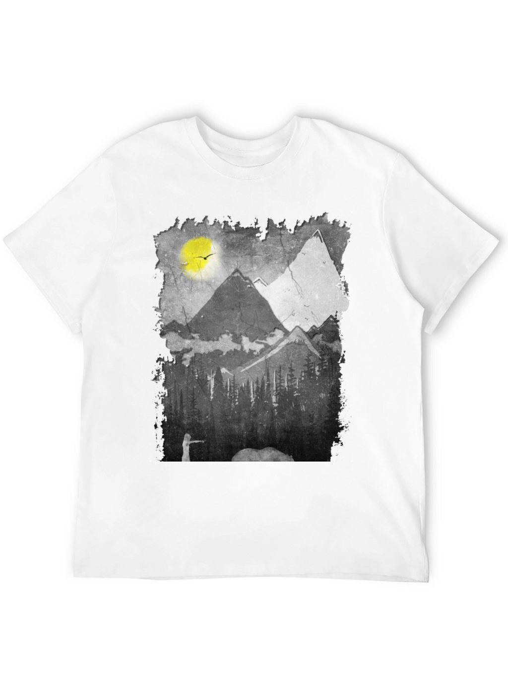 Mountain Scene Graphic Tee - Nature Inspired Black T-Shirt