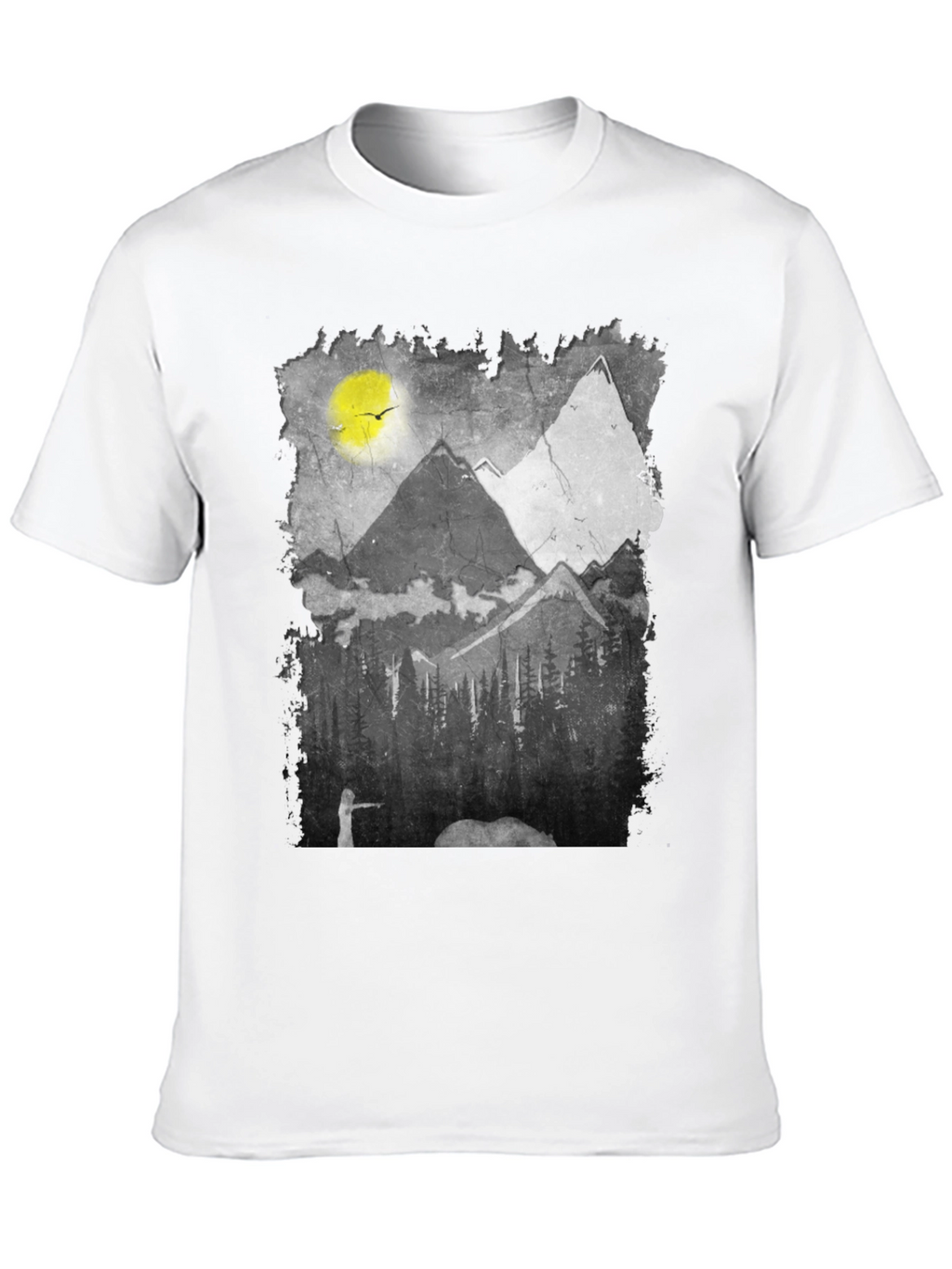 Mountain Scene Graphic Tee - Nature Inspired Black T-Shirt