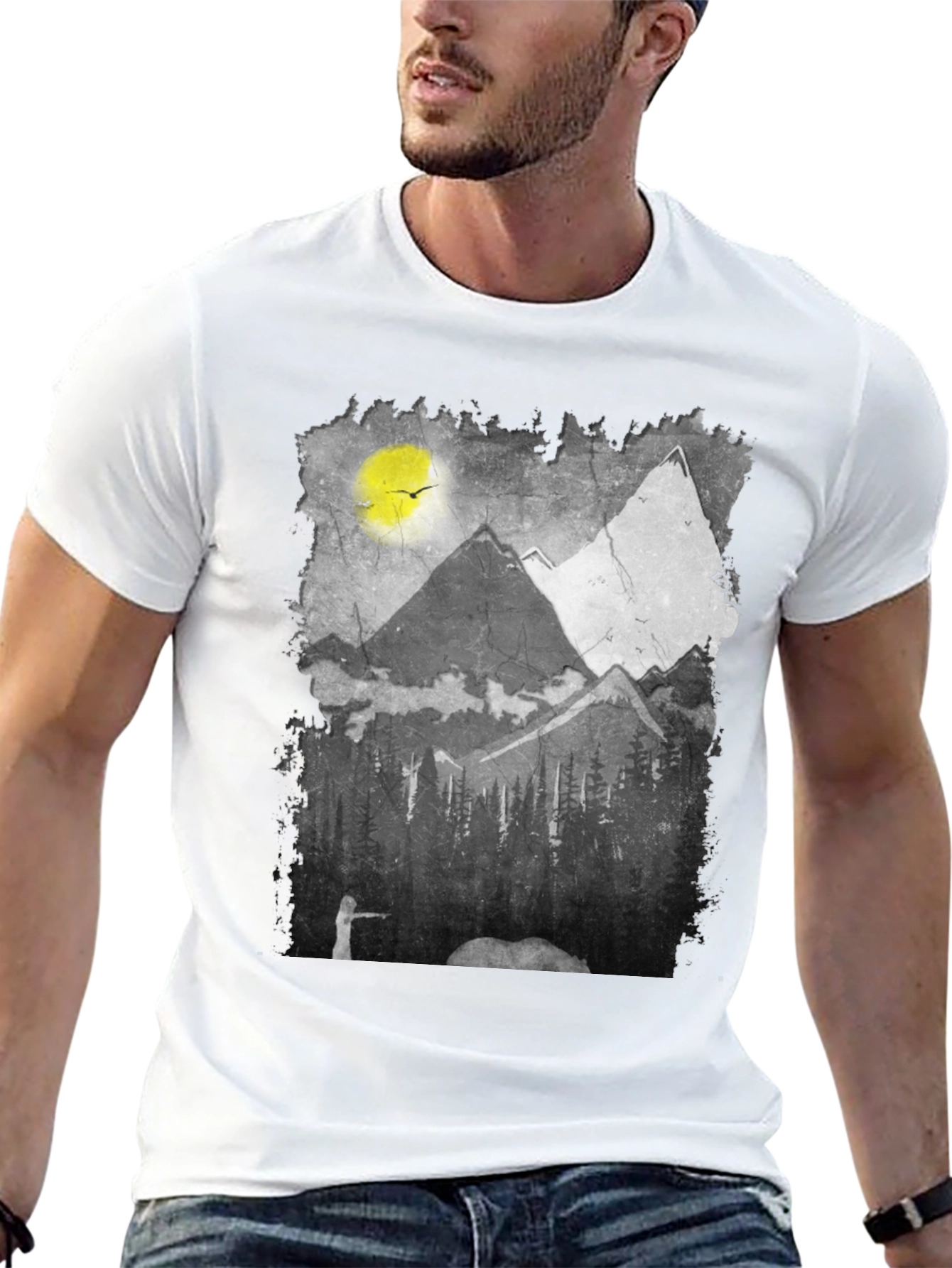 Mountain Scene Graphic Tee - Nature Inspired Black T-Shirt
