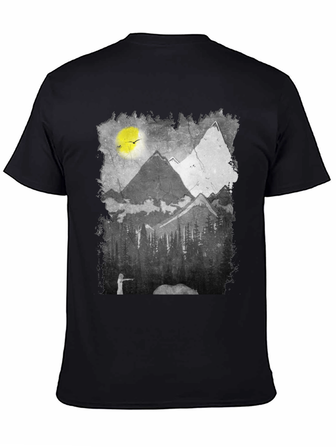 Mountain Scene Graphic Tee - Nature Inspired Black T-Shirt