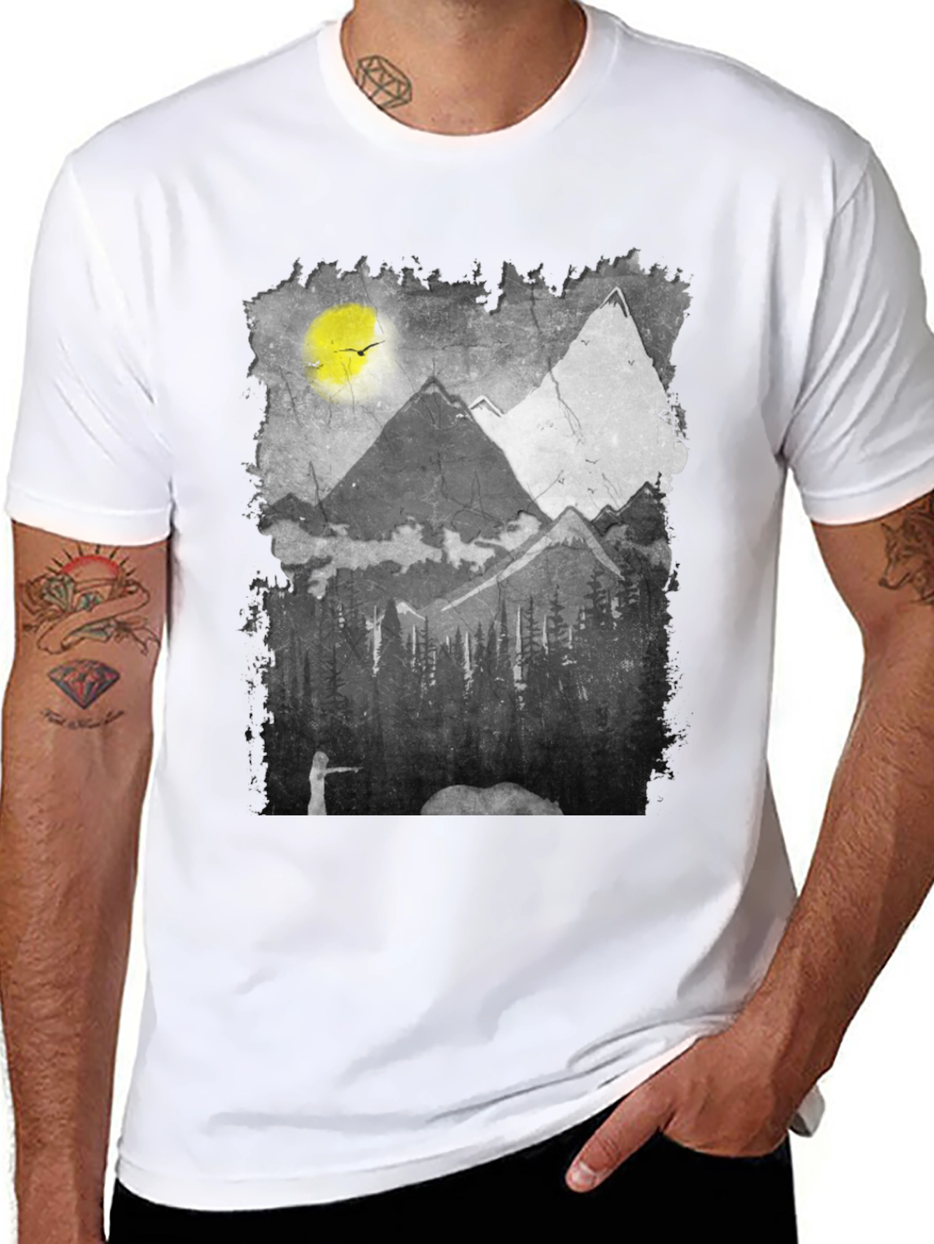Mountain Scene Graphic Tee - Nature Inspired Black T-Shirt