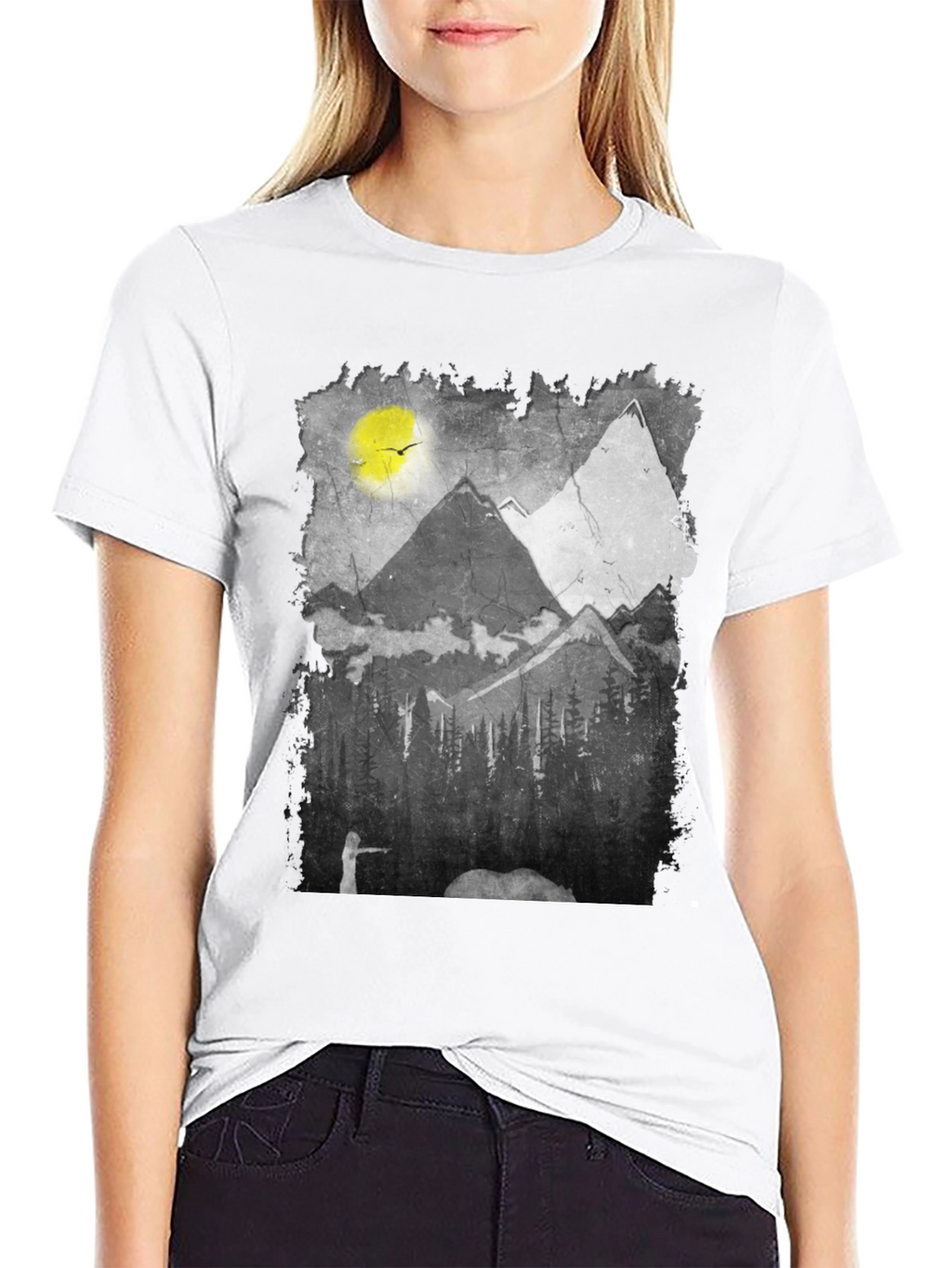 Mountain Scene Graphic Tee - Nature Inspired Black T-Shirt