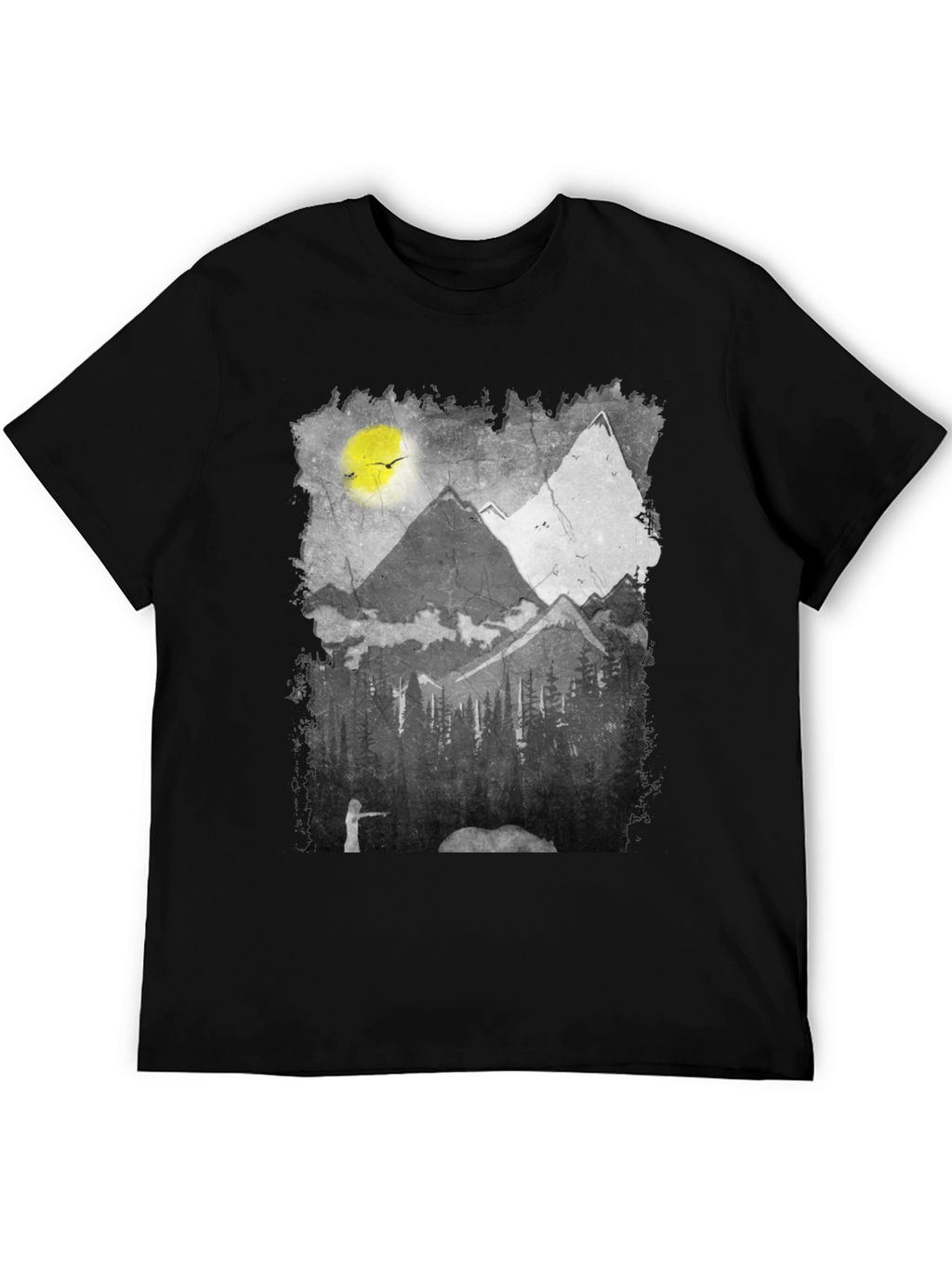 Mountain Scene Graphic Tee - Nature Inspired Black T-Shirt