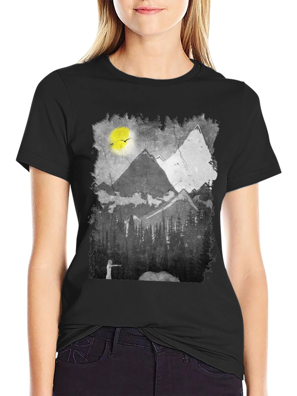 Mountain Scene Graphic Tee - Nature Inspired Black T-Shirt