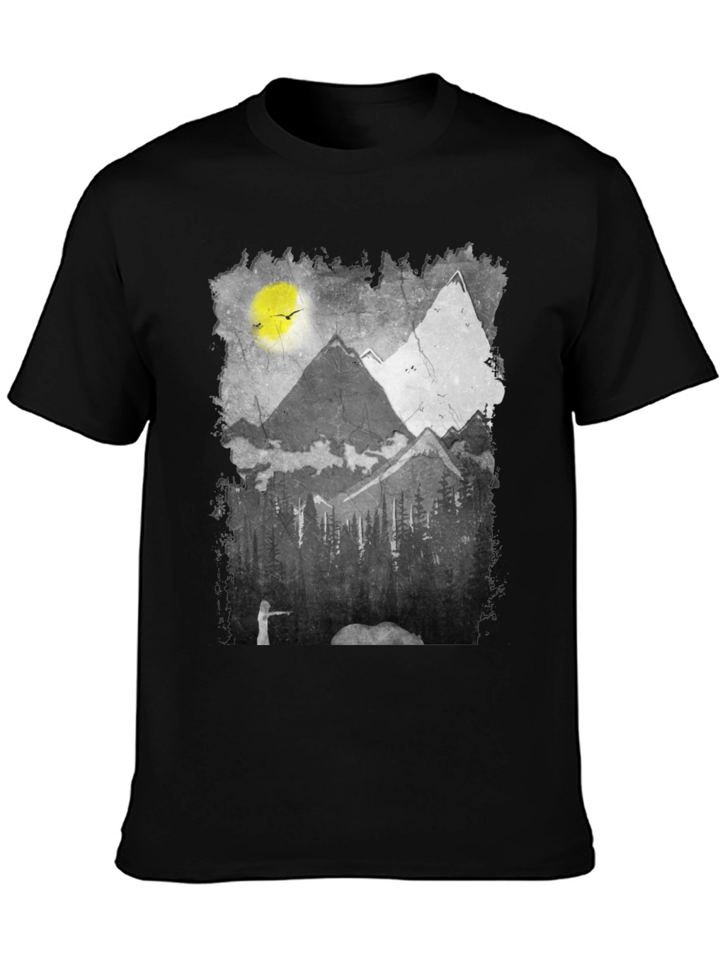 Mountain Scene Graphic Tee - Nature Inspired Black T-Shirt
