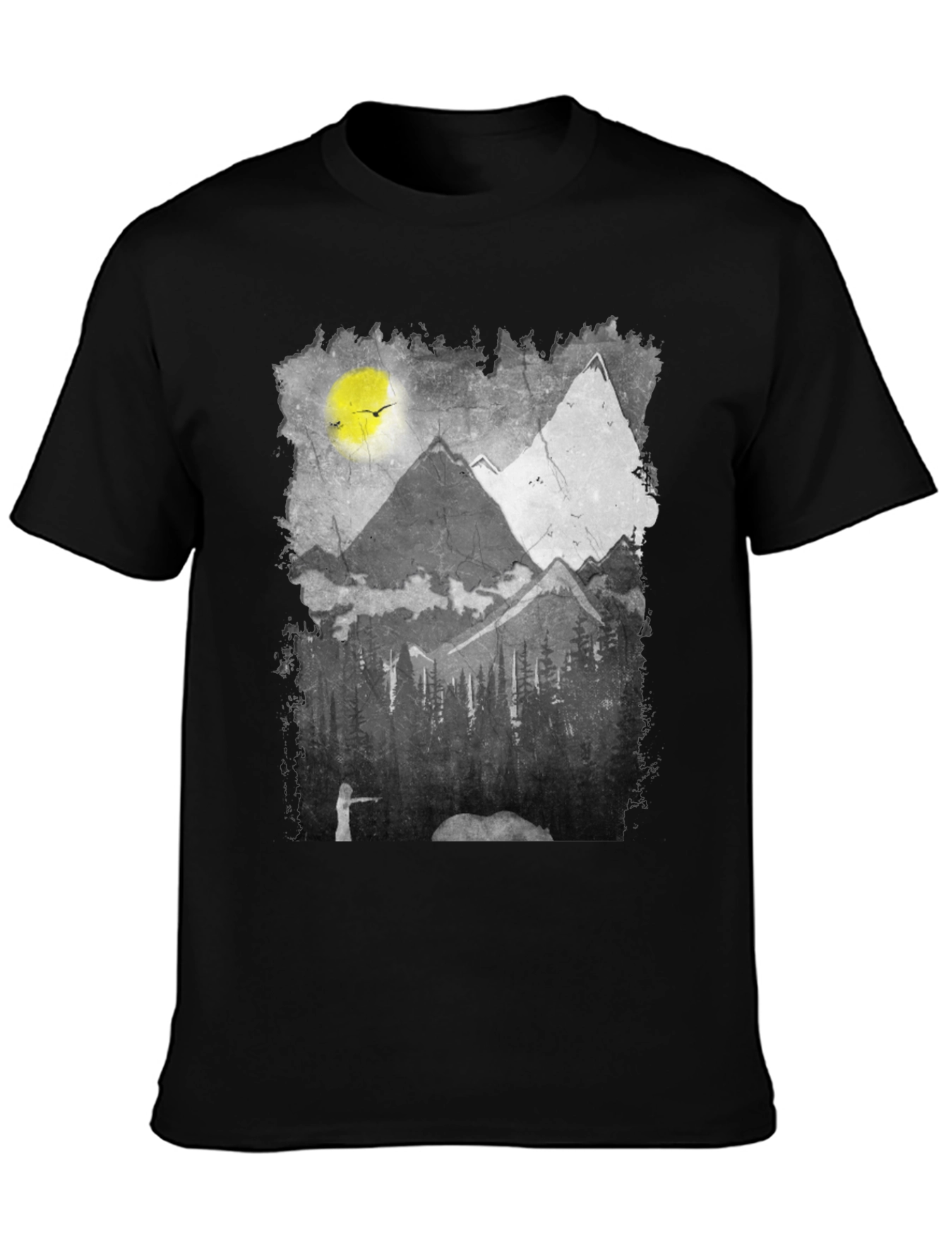 Mountain Scene Graphic Tee - Nature Inspired Black T-Shirt
