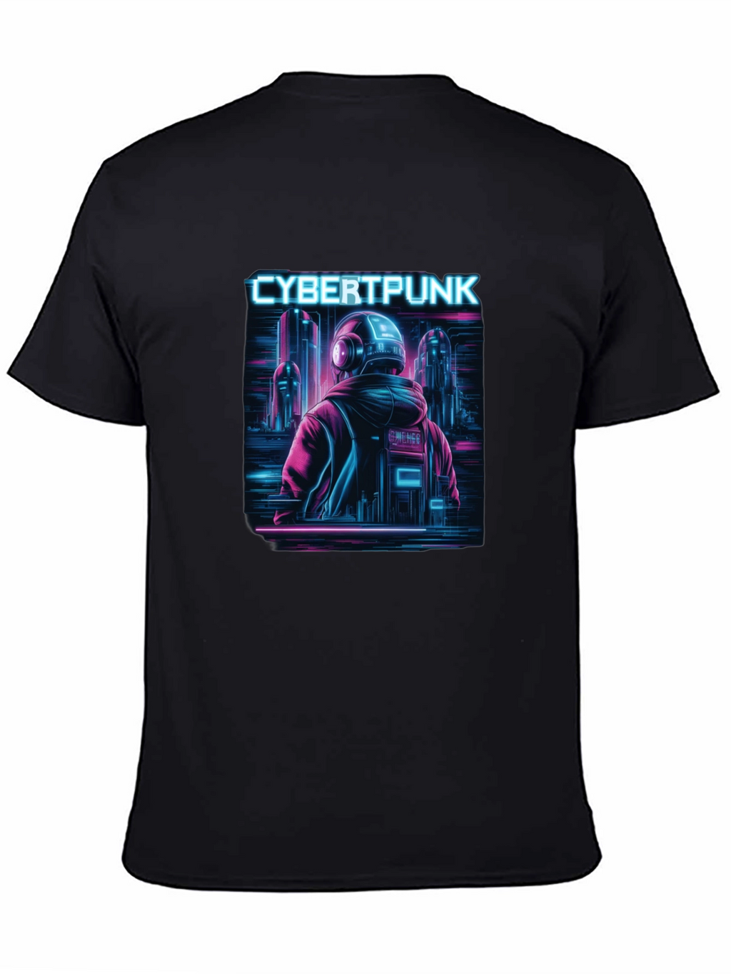Cyberpunk Neon City Graphic Black T-Shirt