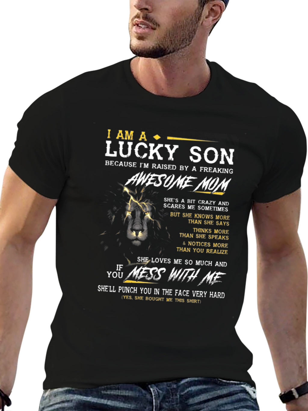 Lucky Son Awesome Mom Black T-Shirt