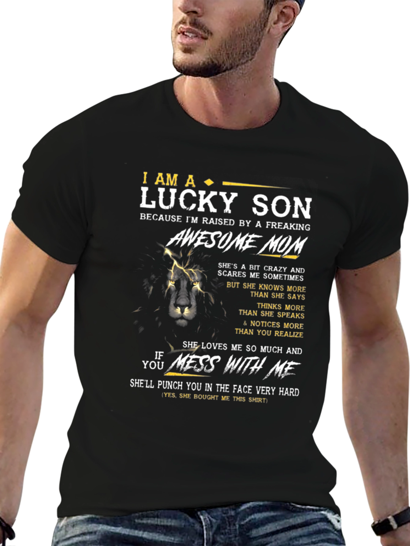 Lucky Son Awesome Mom Black T-Shirt
