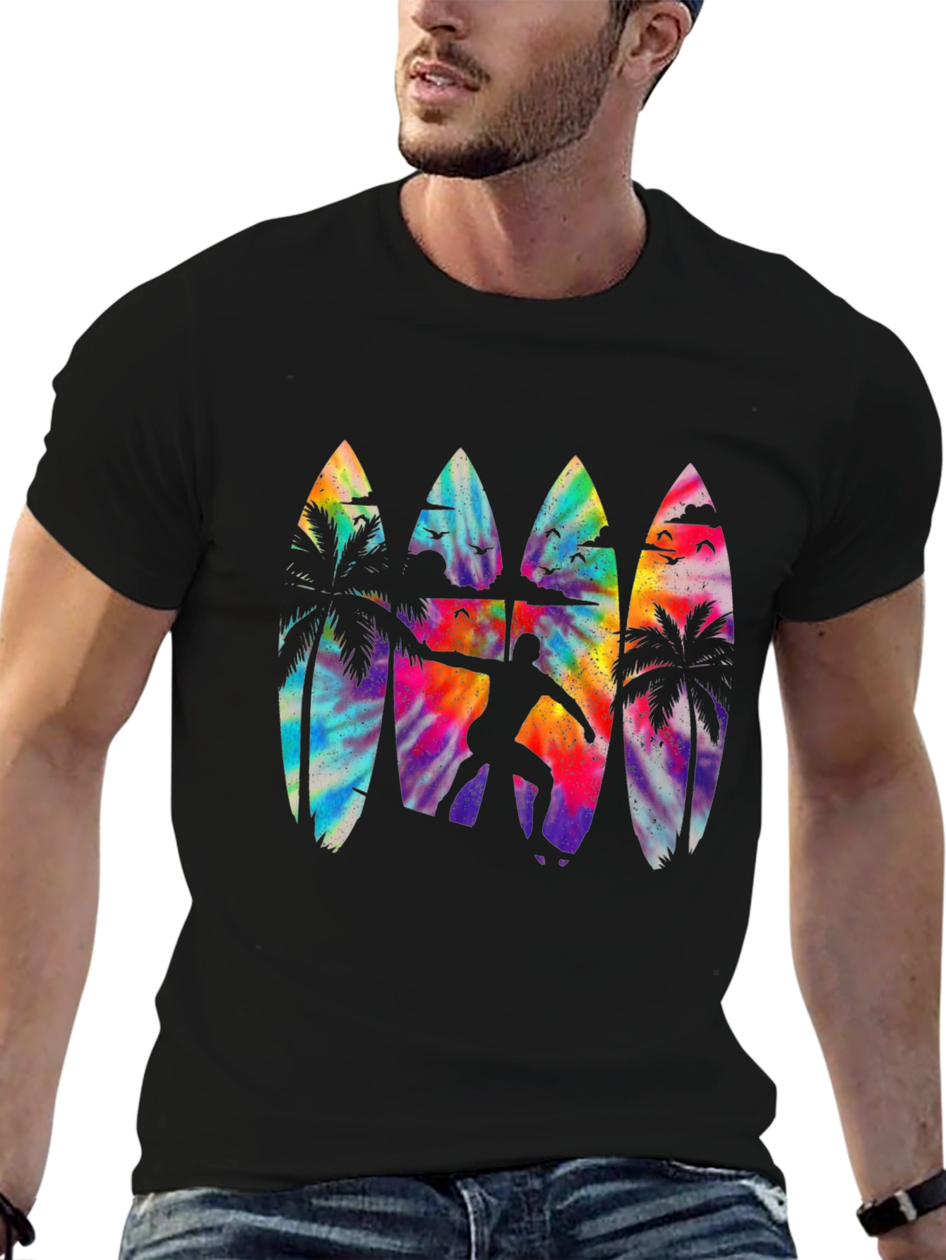 Surfer Silhouette Tie Dye Surfboard Tee