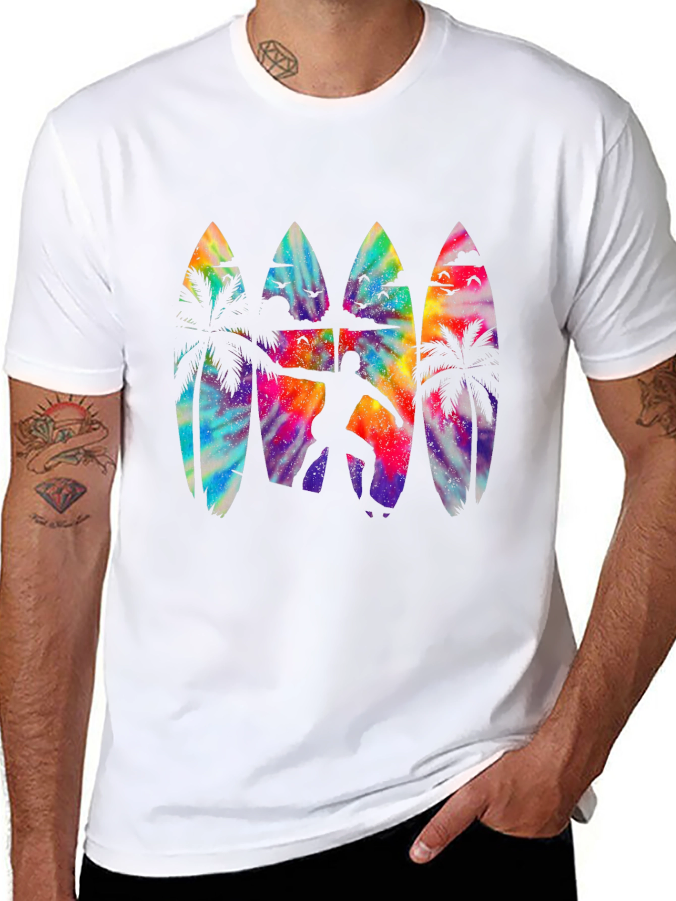 Surfer Silhouette Tie Dye Surfboard Tee