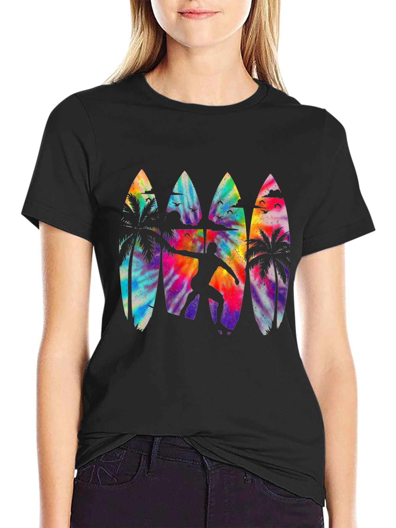 Surfer Silhouette Tie Dye Surfboard Tee