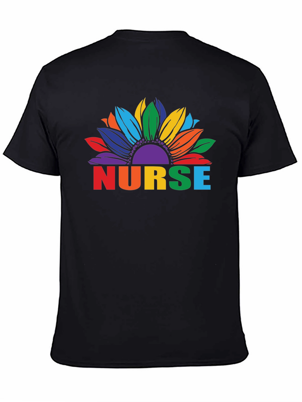 Rainbow Nurse Sunflower Black T-Shirt