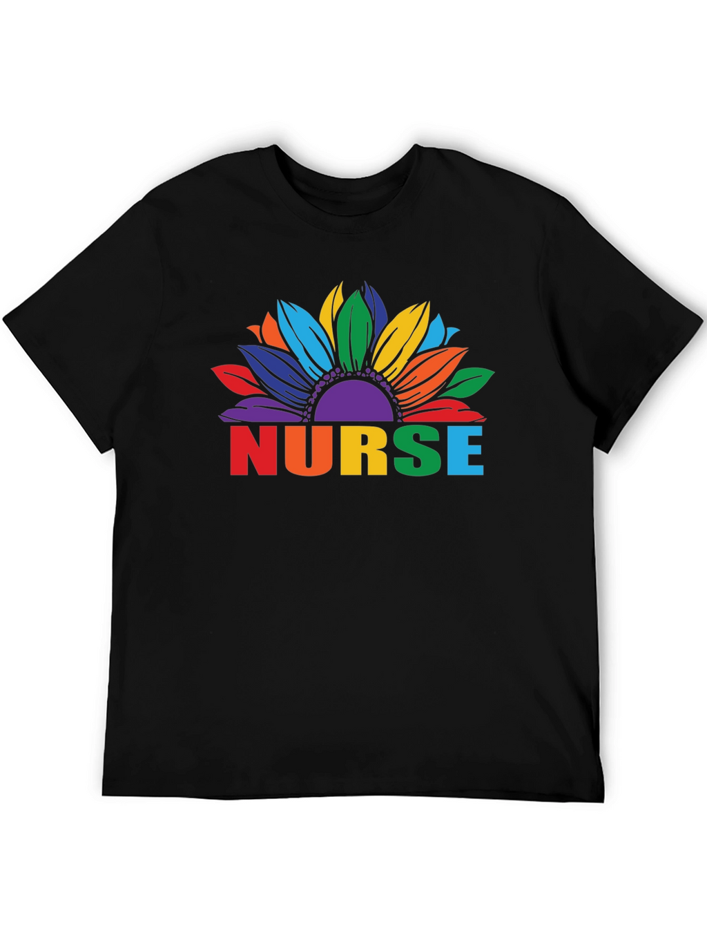 Rainbow Nurse Sunflower Black T-Shirt