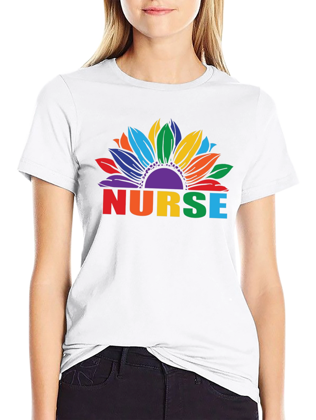 Rainbow Nurse Sunflower Black T-Shirt