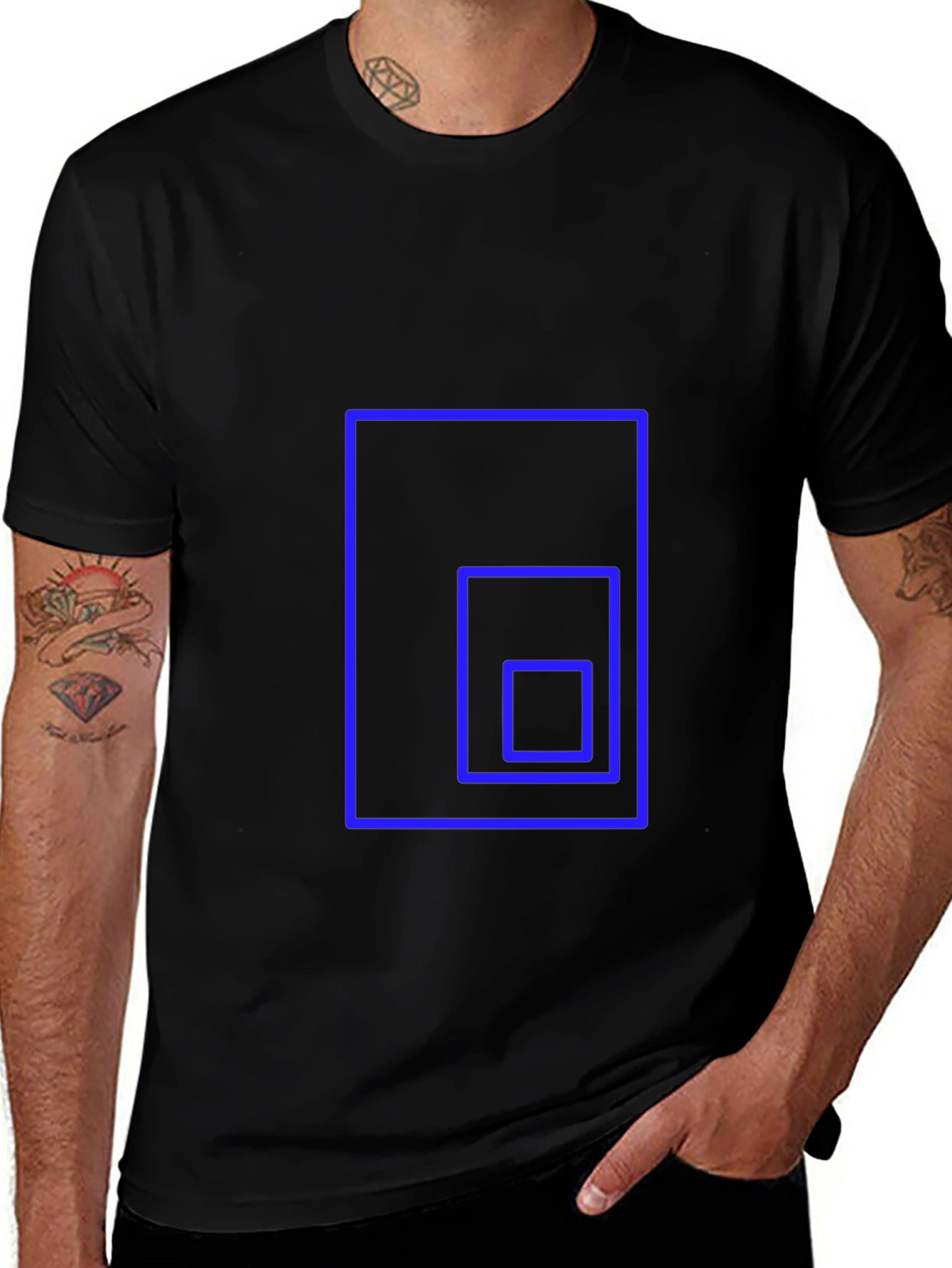 Geometric Square Design Black T-Shirt
