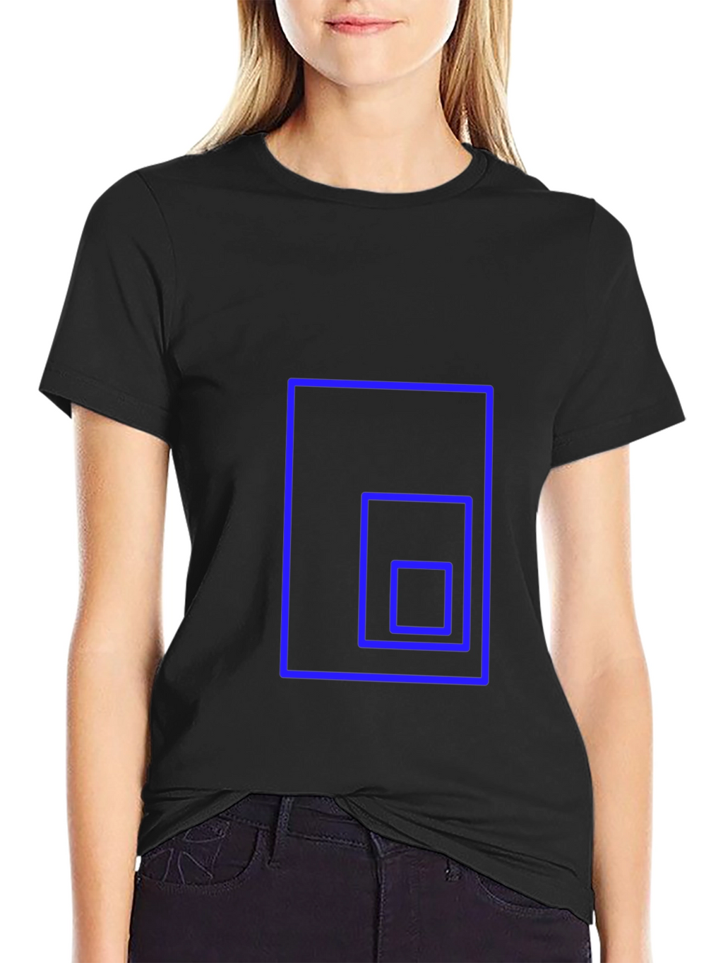 Geometric Square Design Black T-Shirt