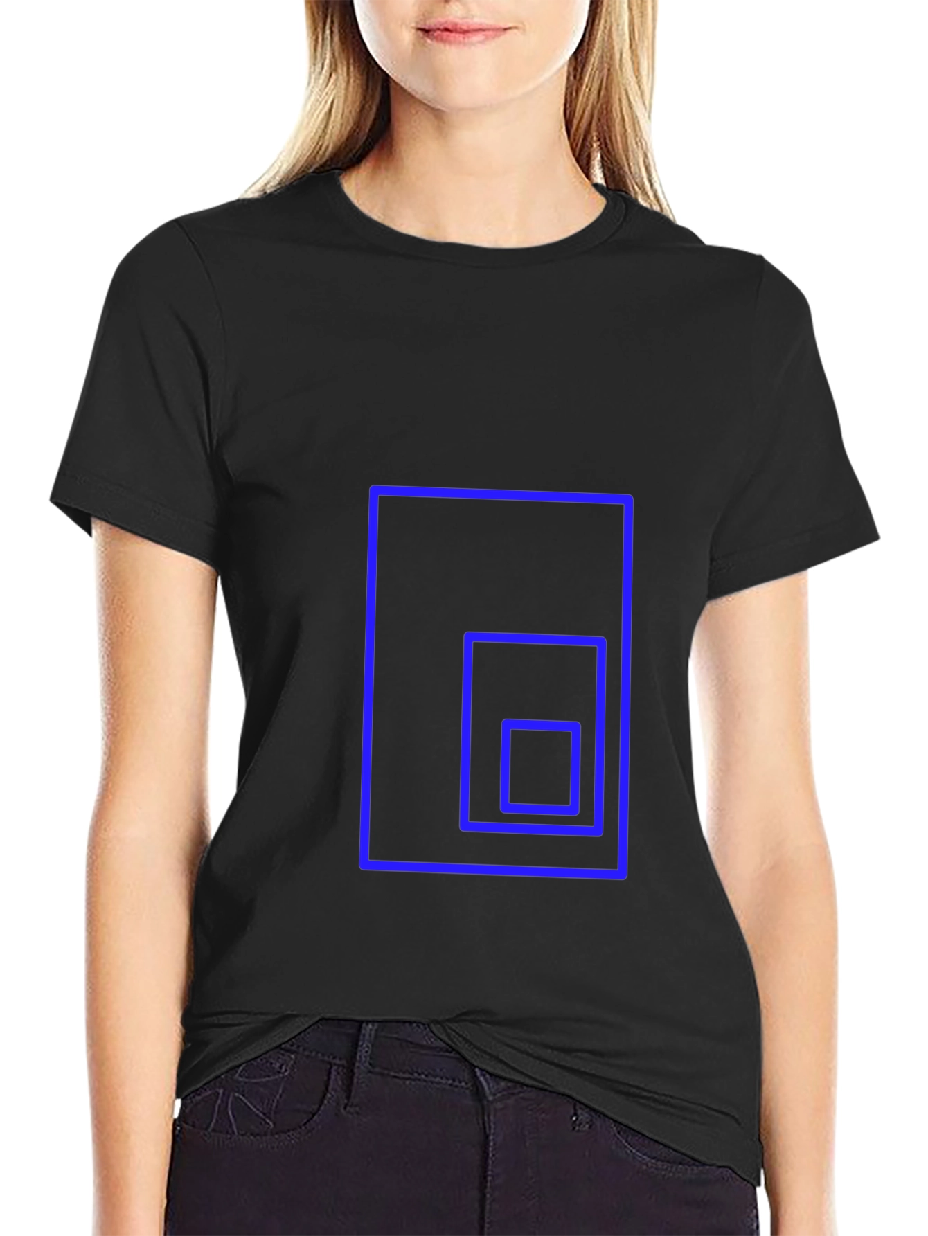 Geometric Square Design Black T-Shirt
