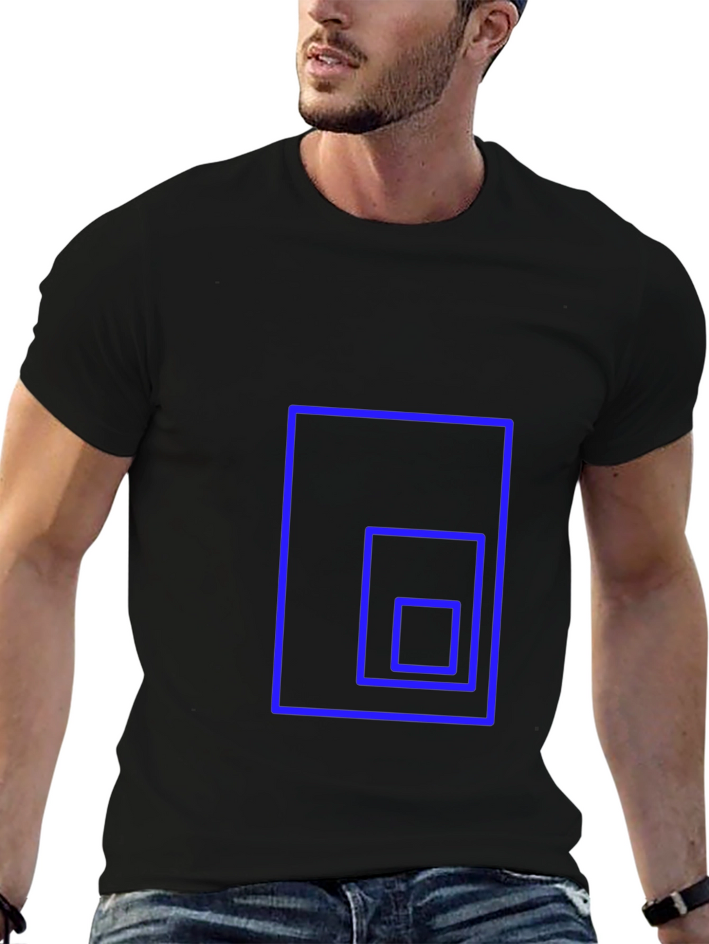 Geometric Square Design Black T-Shirt