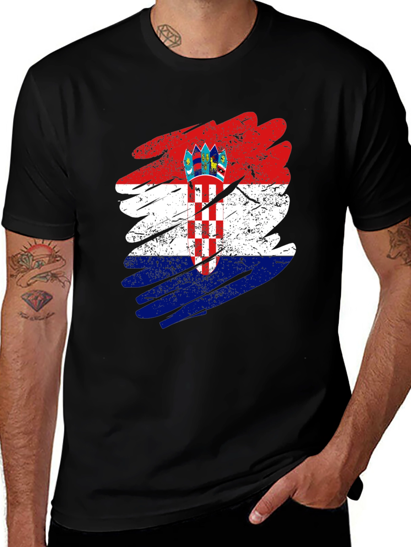 Croatian Flag Graphic T-Shirt - Grunge Style