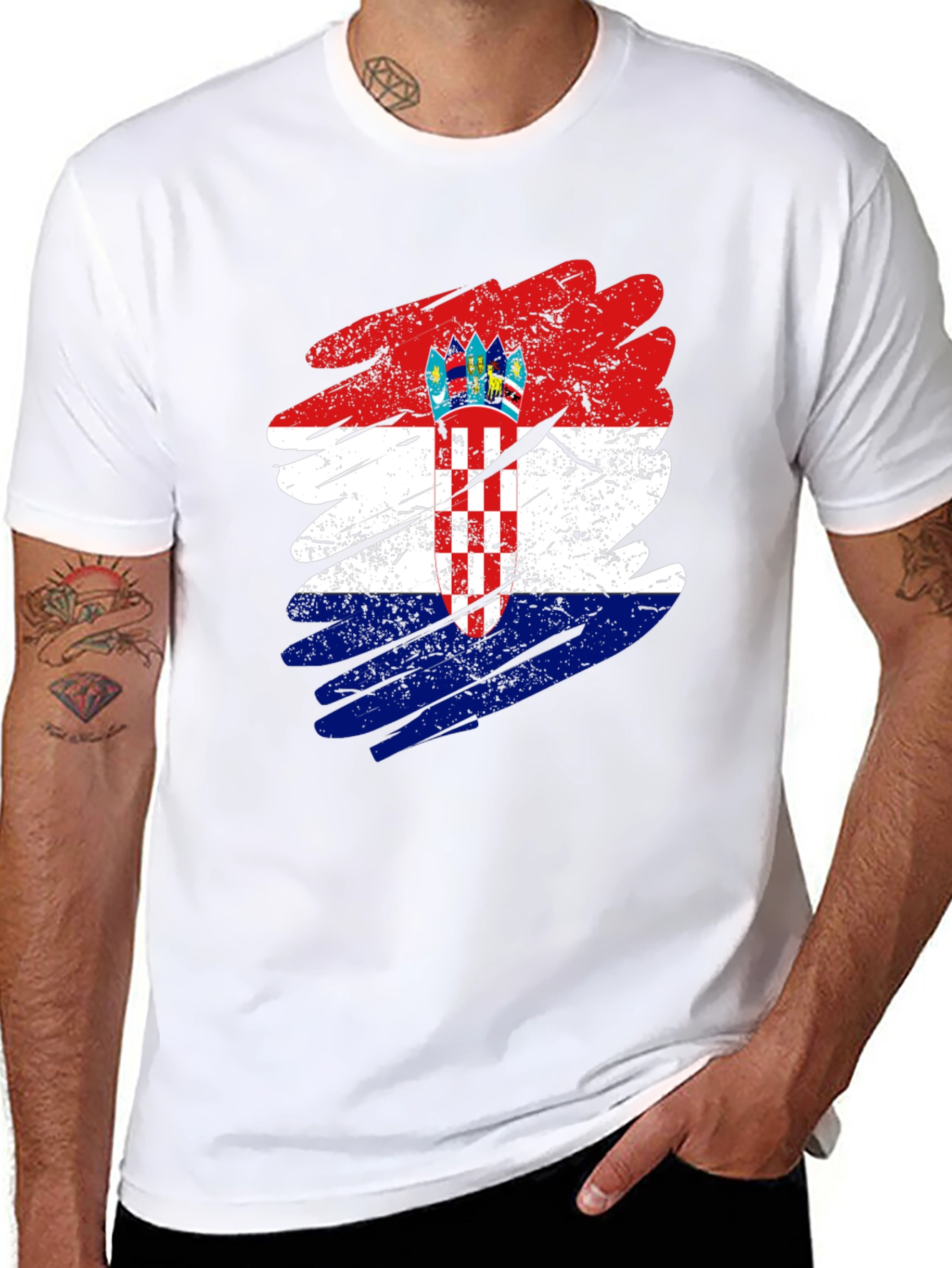 Croatian Flag Graphic T-Shirt - Grunge Style