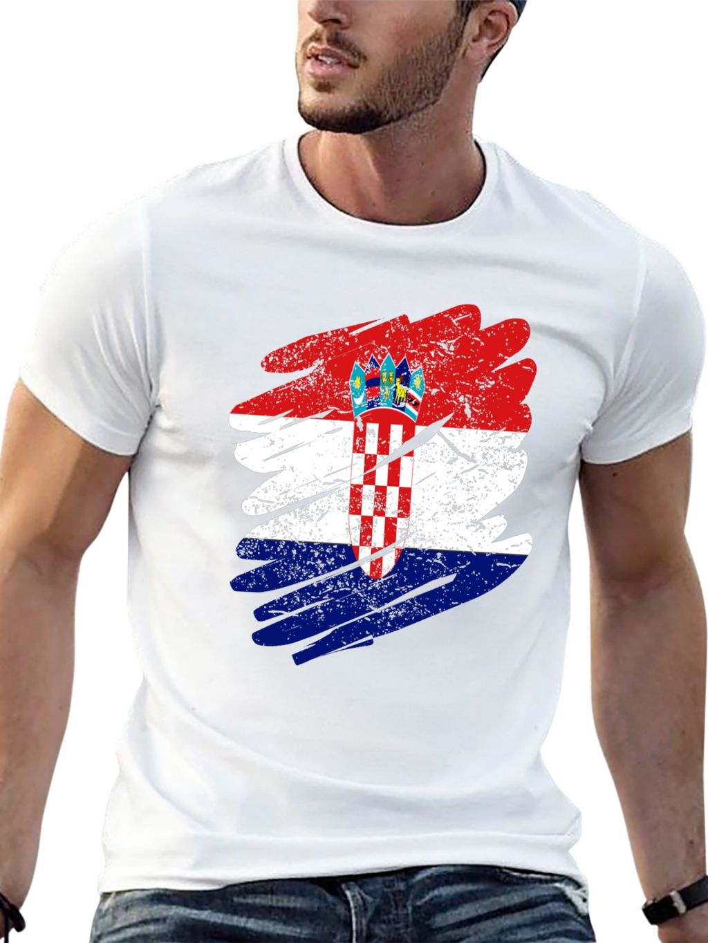Croatian Flag Graphic T-Shirt - Grunge Style